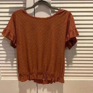 Burnt Orange Floral Ruffled Blouse